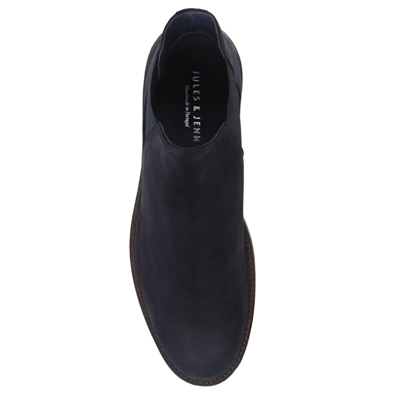 vue dessus chelsea boots basses cuir nubuck bleu jules & jenn