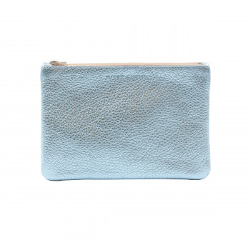 pochette cuir graine metallise bleu jules & jenn