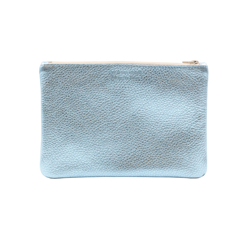 vue arriere pochette cuir graine metallise bleu jules & jenn