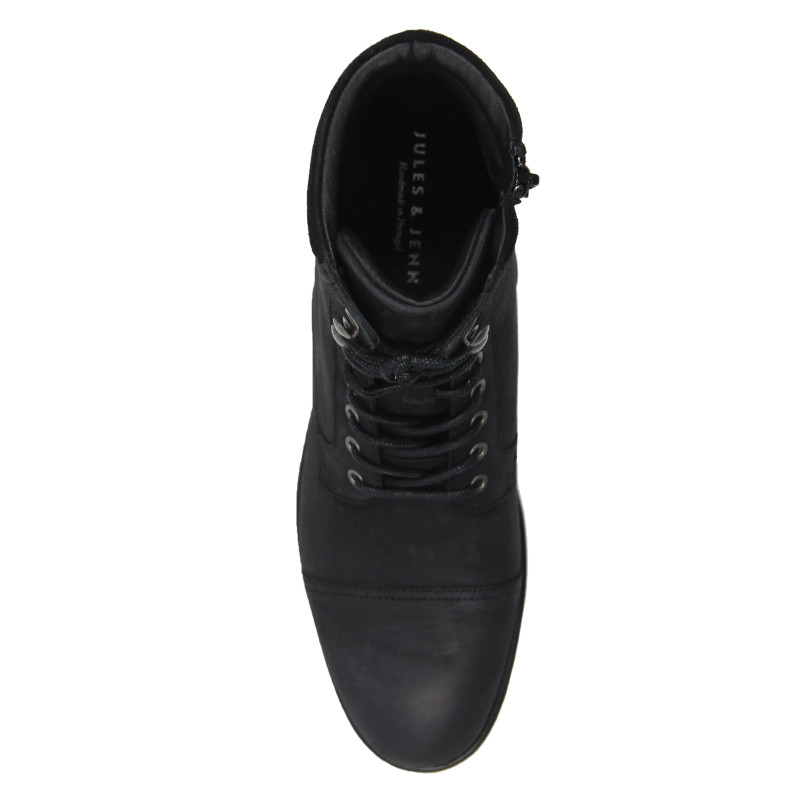 vue de dessus rangers boots à col cuir nubuck noir jules & jenn