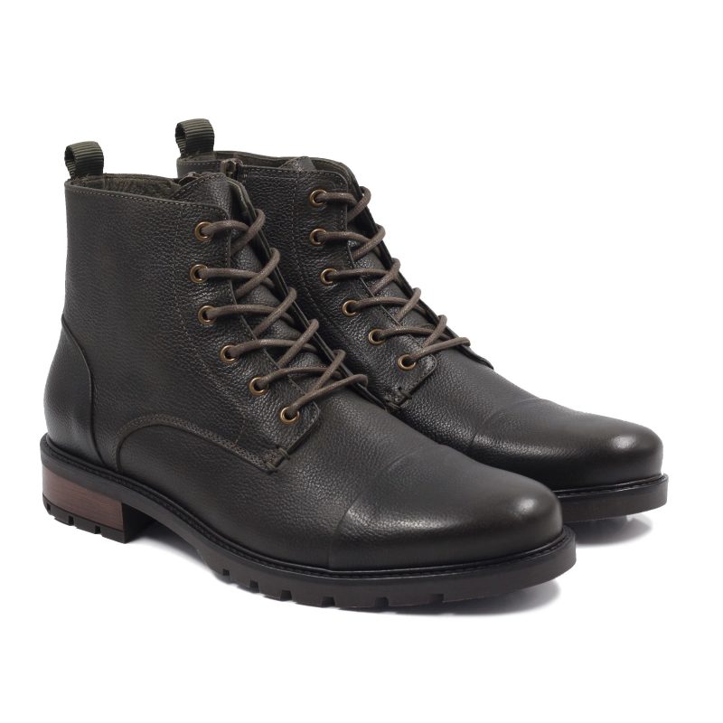 vue face ranger boots cuir graine kaki jules jenn