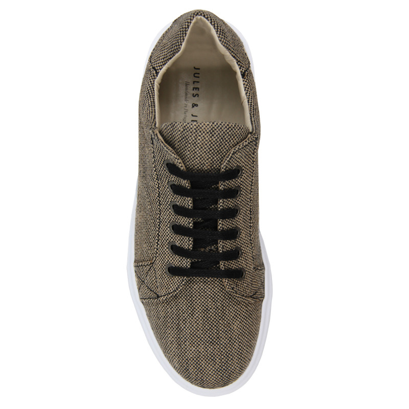 vue dessus baskets homme toile recyclee beige noir jules & jenn