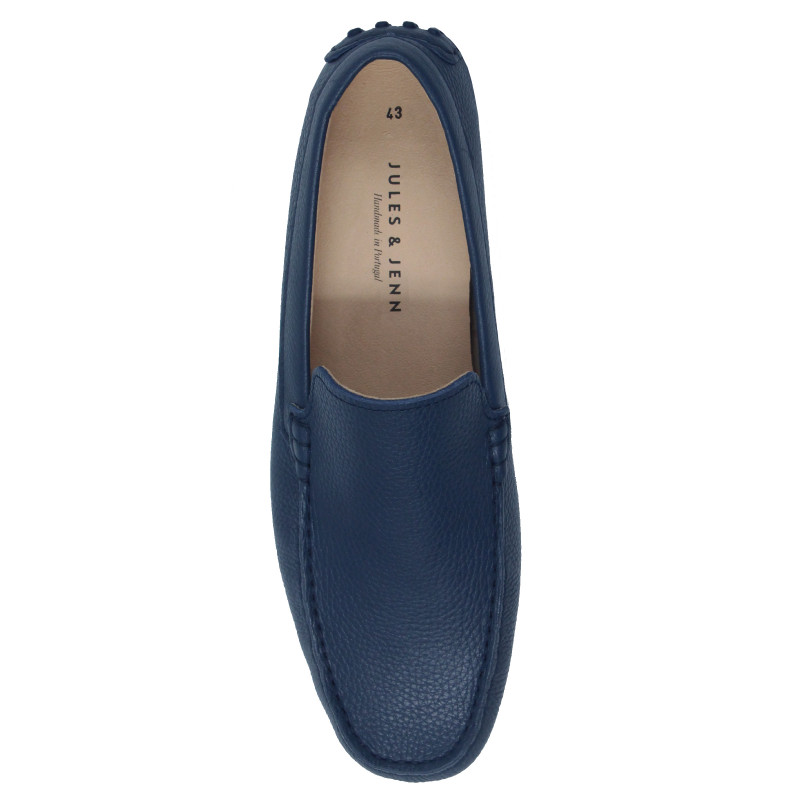 vue dessus mocassins homme cuir graine bleu jules & jenn