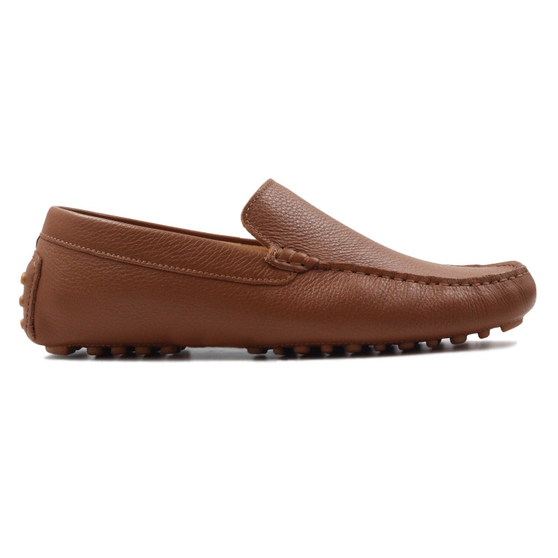 vue exterieur mocassins homme cuir graine cognac