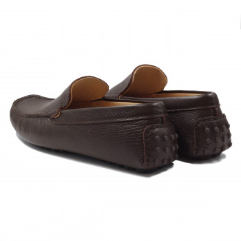 vue arriere mocassins homme cuir graine marron