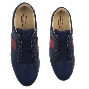 vue dessus baskets made in france cuir graine bleu rouge jules & jenn