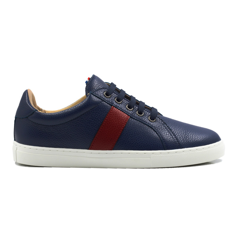 vue exterieur baskets made in france cuir graine bleu rouge jules & jenn