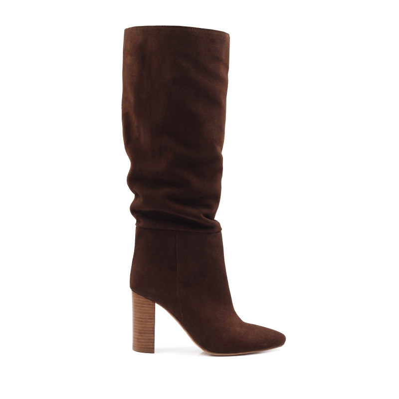 vue exterieur bottes drapees cuir daim marron jules & jenn