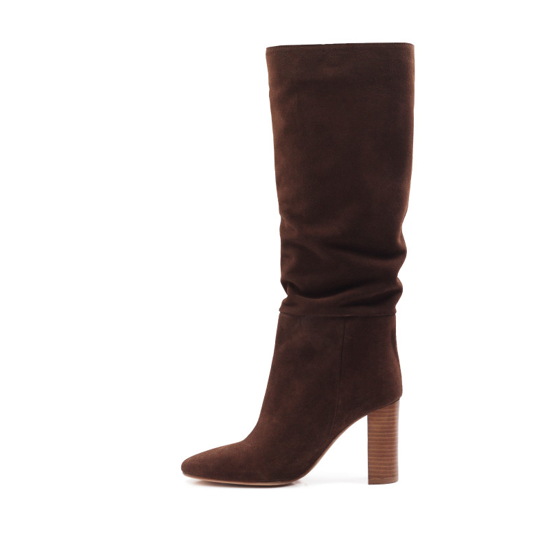 vue interieur bottes drapees cuir daim marron jules & jenn