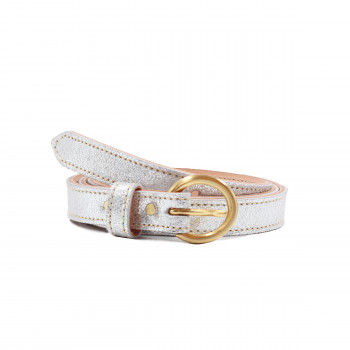 ceinture boucle or cuir metallise argente