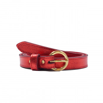 ceinture boucle or cuir metallise rouge