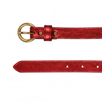 vue dessus ceinture boucle or cuir metallise rouge