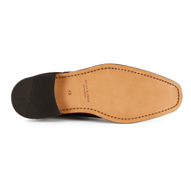 vue dessous chelsea boots cuir cognac vert jules & jenn