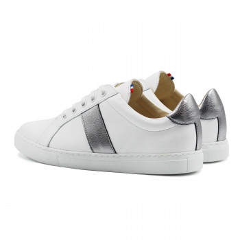vue arriere baskets made in france cuir blanc & argente jules & jenn