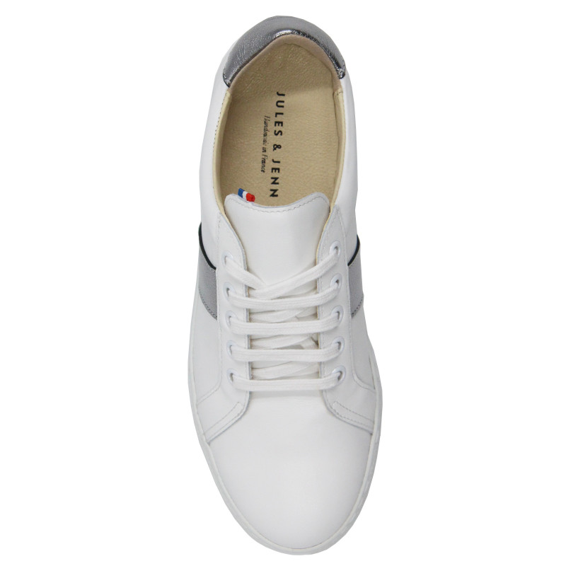 vue dessus baskets made in france cuir blanc & argente jules & jenn