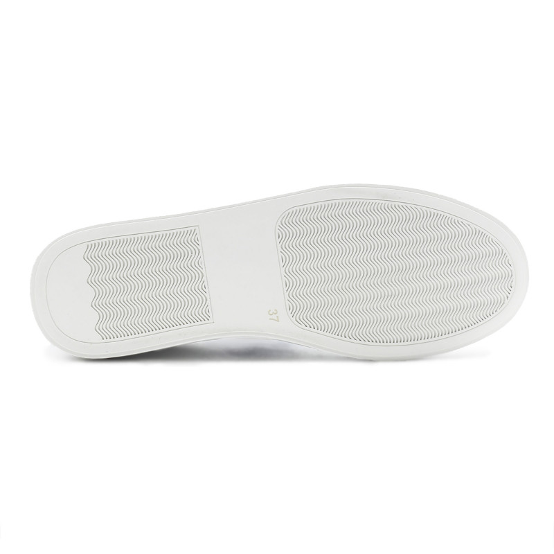 vue dessous baskets made in france cuir blanc & argente jules & jenn