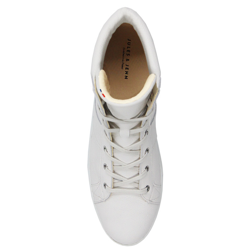 vue dessus baskets montantes made in france cuir graine blanc jules & jenn