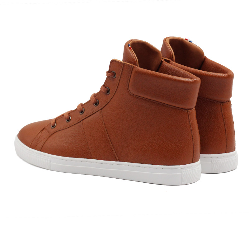 vue arriere baskets montantes made in france cuir graine cognac jules & jenn