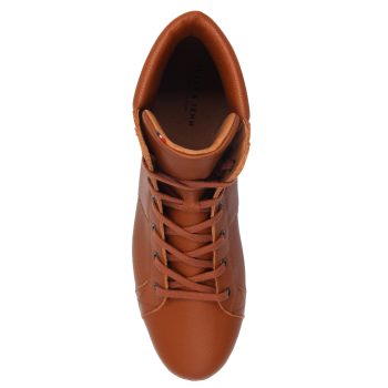 vue dessus baskets montantes made in france cuir graine cognac jules & jenn