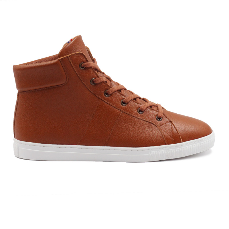 vue exterieur baskets montantes made in france cuir graine cognac jules & jenn