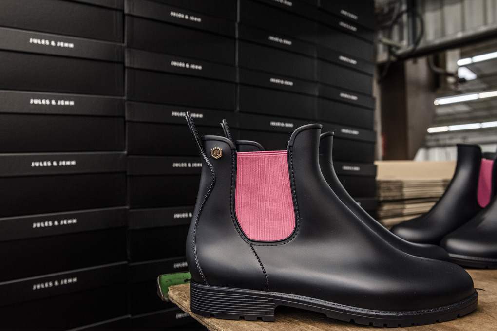 bottines pluie rose noir made in france jules & jenn