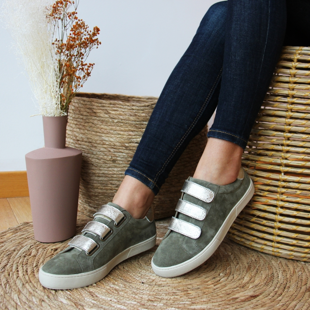 baskets scratch cuir vert kaki dore jules & jenn