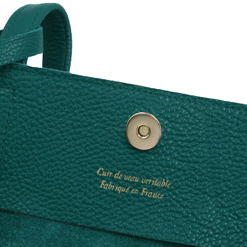 vue interieur sac cabas cuir souple graine vert jules & jenn