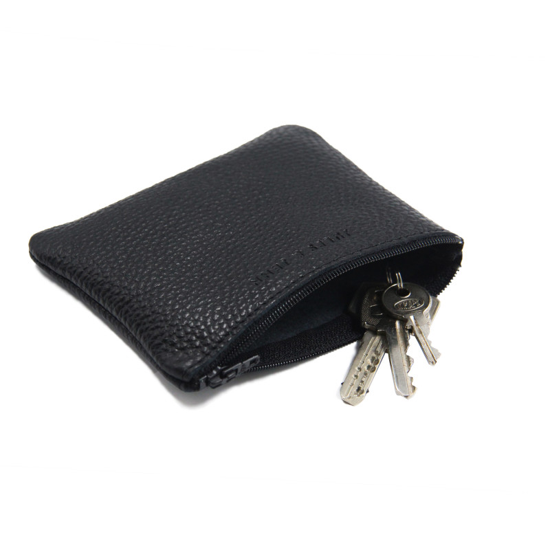 vue dessus pochette cuir graine upcycle noir petit modele jules & jenn