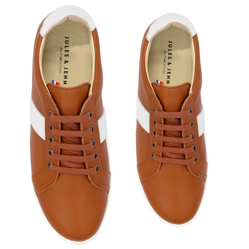 vue dessus basket MIF cuir graine cognac blanc jules & jenn