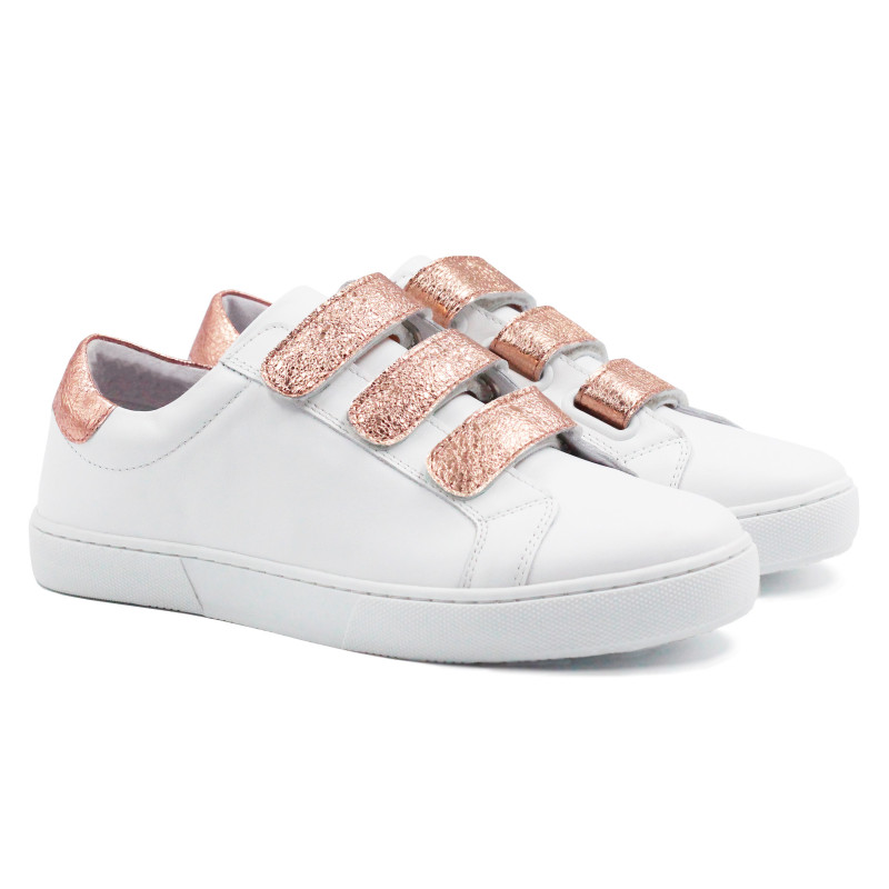 baskets scratch cuir blanc & metallise rose jules & jenn