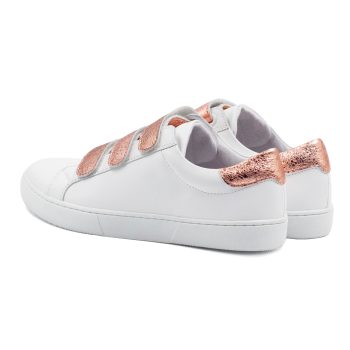 vue arriere baskets scratch cuir blanc & metallise rose jules & jenn