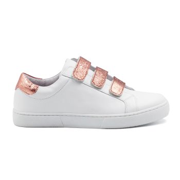 vue exterieur baskets scratch cuir blanc & metallise rose jules & jenn