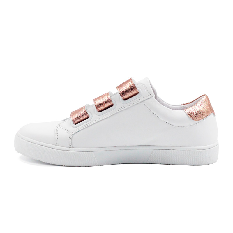 vue interieur baskets scratch cuir blanc & metallise rose jules & jenn