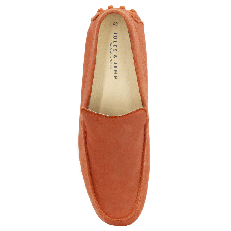 vue dessus mocassins cuir daim orange jules & jenn