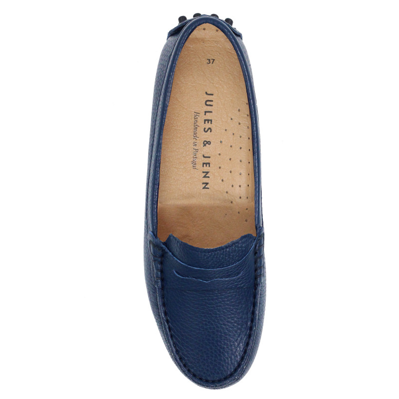 vue dessus mocassins femme cuir graine bleu jules & jenn