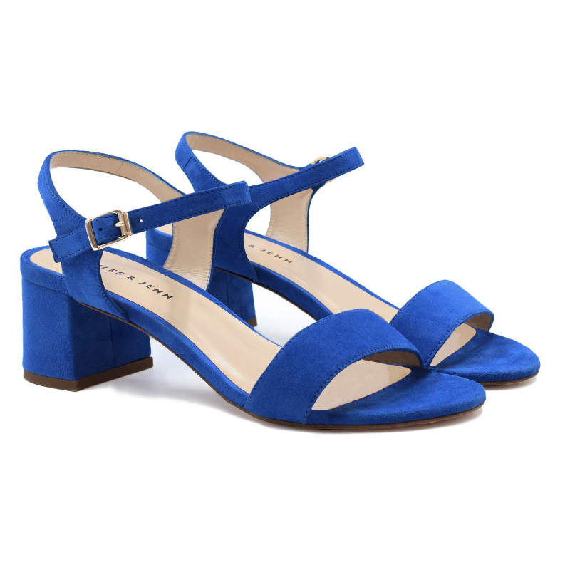 sandales moyen talon cuir daim bleu royal jules & jenn