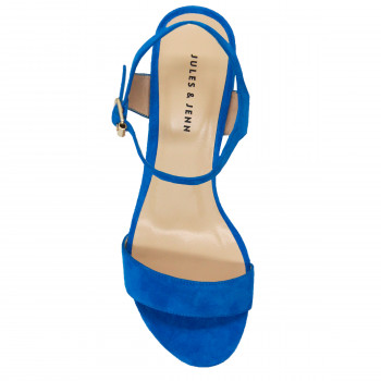 vue dessus sandales moyen talon cuir daim bleu royal jules & jenn