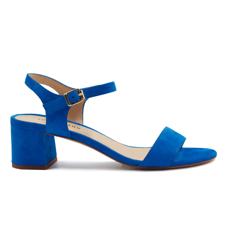vue exterieur sandales moyen talon cuir daim bleu royal jules & jenn