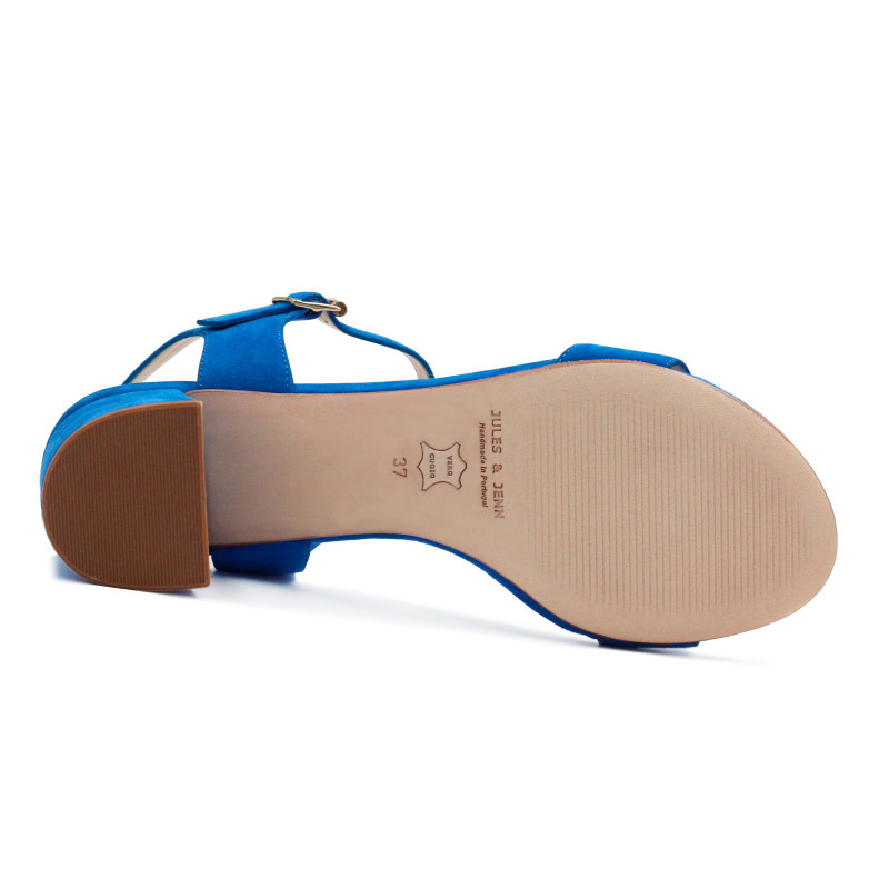 vue dessous sandales moyen talon cuir daim bleu royal jules & jenn