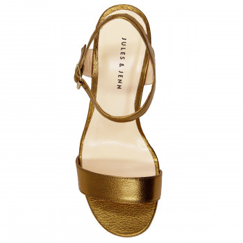 vue dessus sandales moyen talon cuir metallise bronze jules & jenn