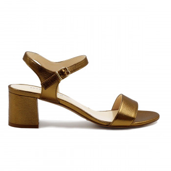 vue exterieur sandales moyen talon cuir metallise bronze jules & jenn