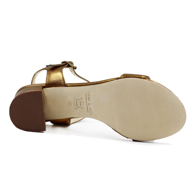 vue dessous sandales moyen talon cuir metallise bronze jules & jenn
