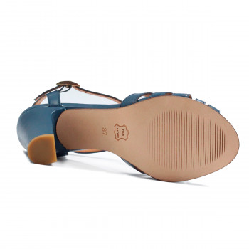 vue dessous sandales talon brides cuir bleu denim jules & jenn
