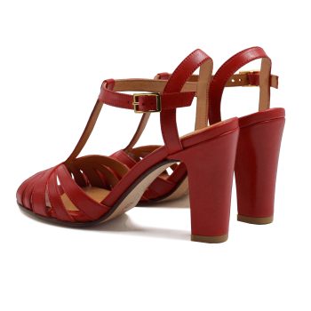 vue arriere sandales talon brides cuir rouge jules & jenn