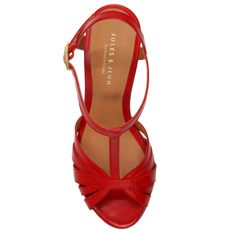 vue dessus sandales talon brides cuir rouge jules & jenn