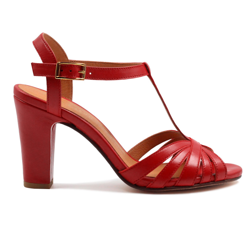 vue exterieur sandales talon brides cuir rouge jules & jenn