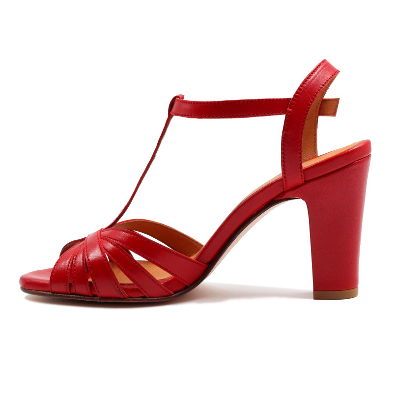 vue interieur sandales talon brides cuir rouge jules & jenn