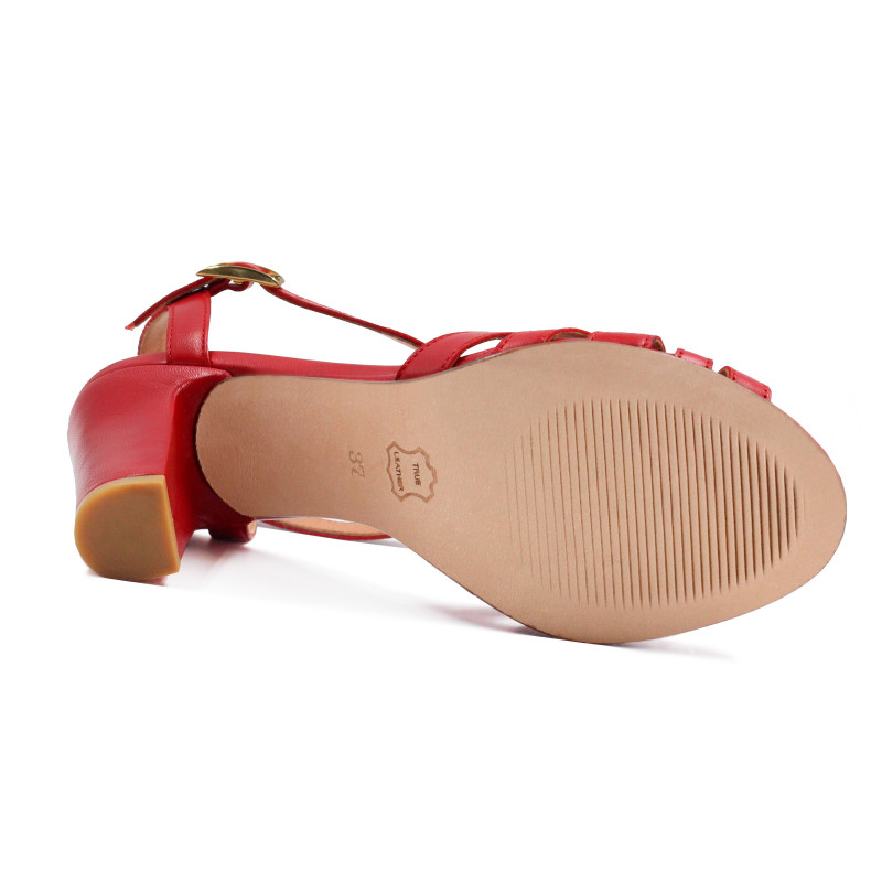 vue dessous sandales talon brides cuir rouge jules & jenn
