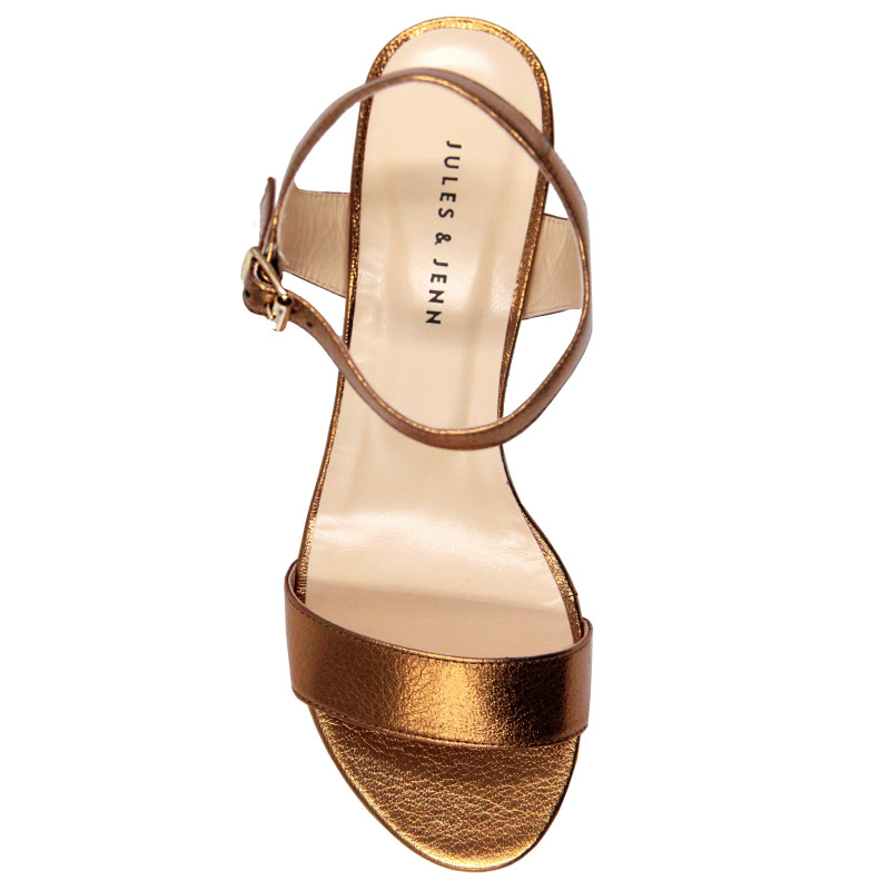 vue dessus sandales a talon cuir metallise bronze jules & jenn