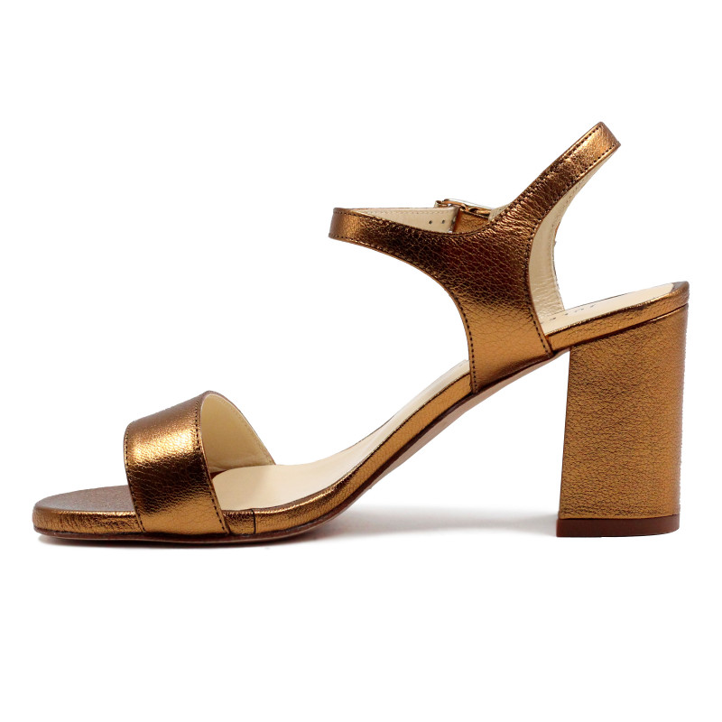 vue interieur sandales a talon cuir metallise bronze jules & jenn